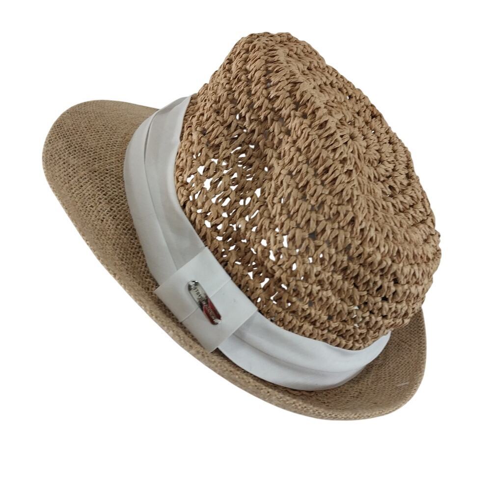 NWT! STEVE MADDEN! CLASSIC PAPER STRAW FEDORA W/WHITE TWISTED BAND! SZ OS